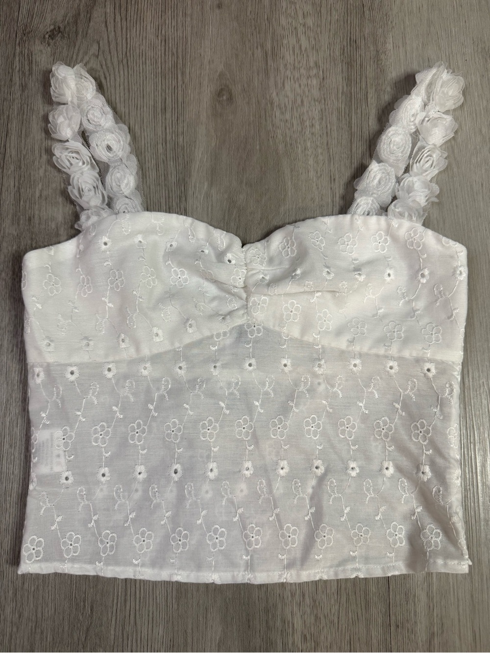 Princess Polly Franca Top White Floral Eyelet Rose Straps Cropped Sleeveless 2